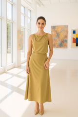 Women’s Satin Gold Maxi Dress