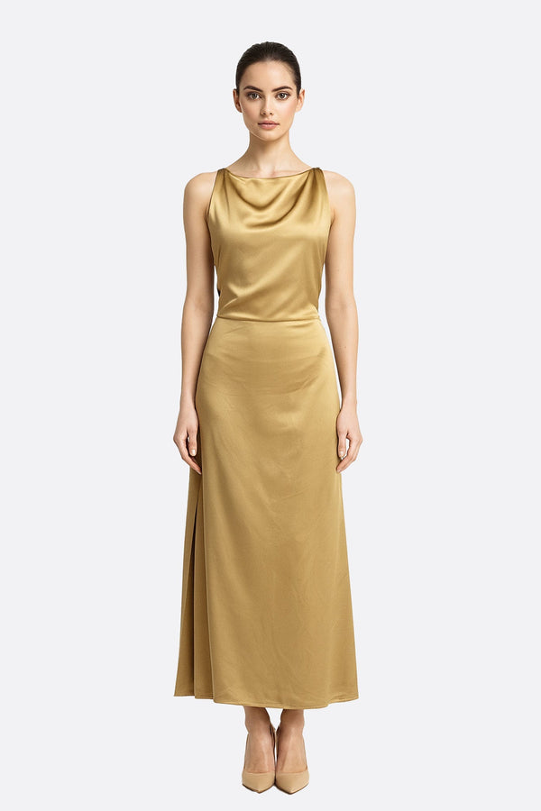 Women’s Satin Gold Maxi Dress