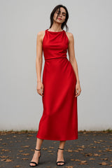 Women’s Red Satin Maxi Dress