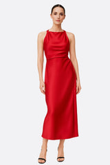Women’s Red Satin Maxi Dress