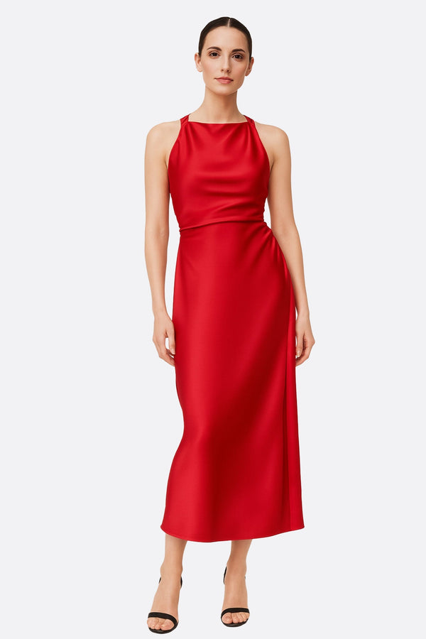 Women’s Red Satin Maxi Dress