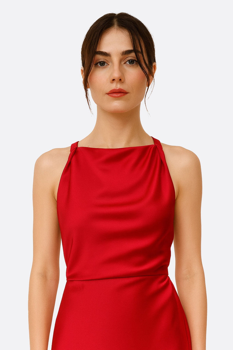 Women’s Red Satin Maxi Dress