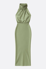 Women’s Sage Green Satin Midi Dress