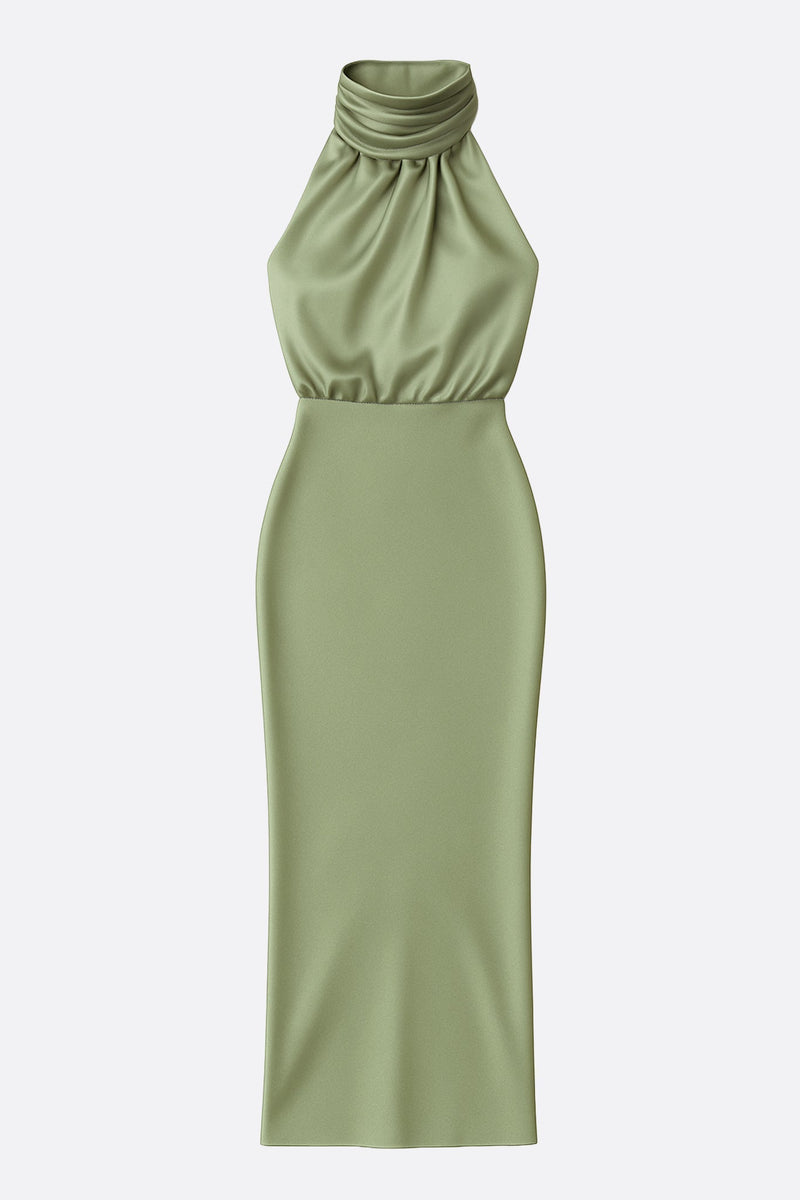 Women’s Sage Green Satin Midi Dress