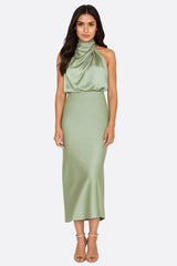 Women’s Sage Green Satin Midi Dress