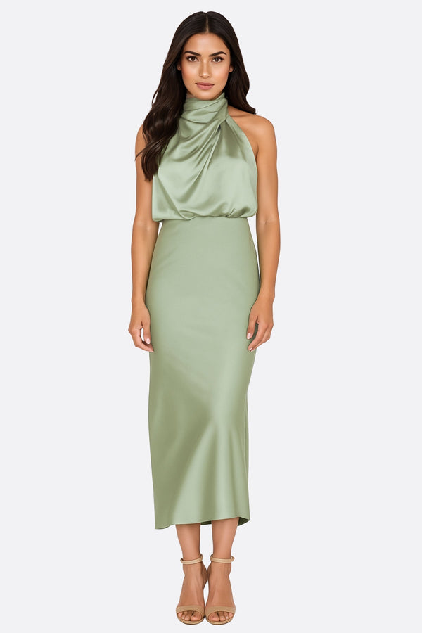 Women’s Sage Green Satin Midi Dress
