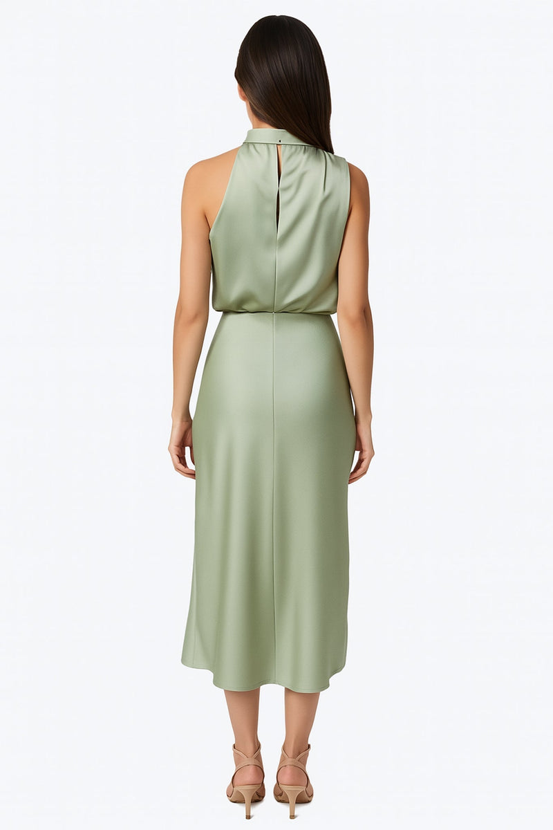 Women’s Sage Green Satin Midi Dress