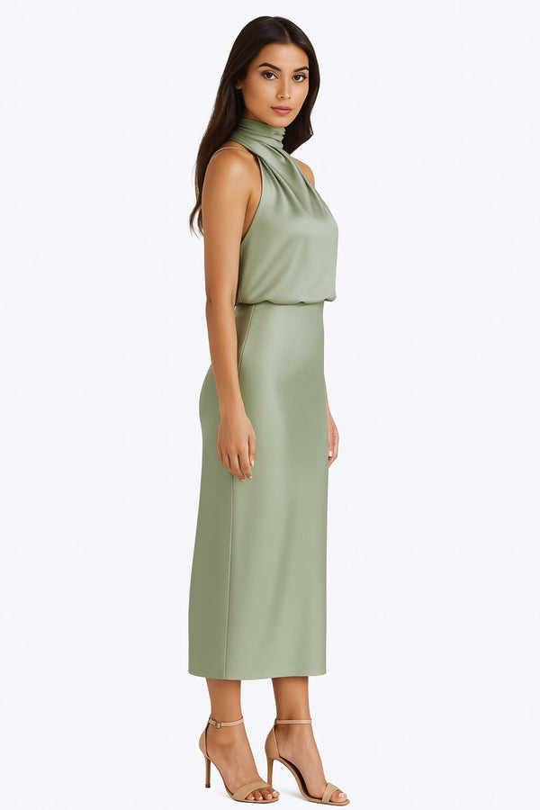 Women’s Sage Green Satin Midi Dress