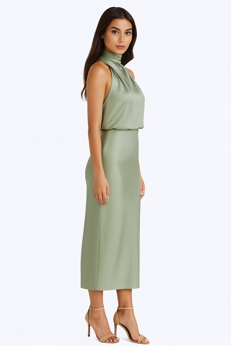 Women’s Sage Green Satin Midi Dress